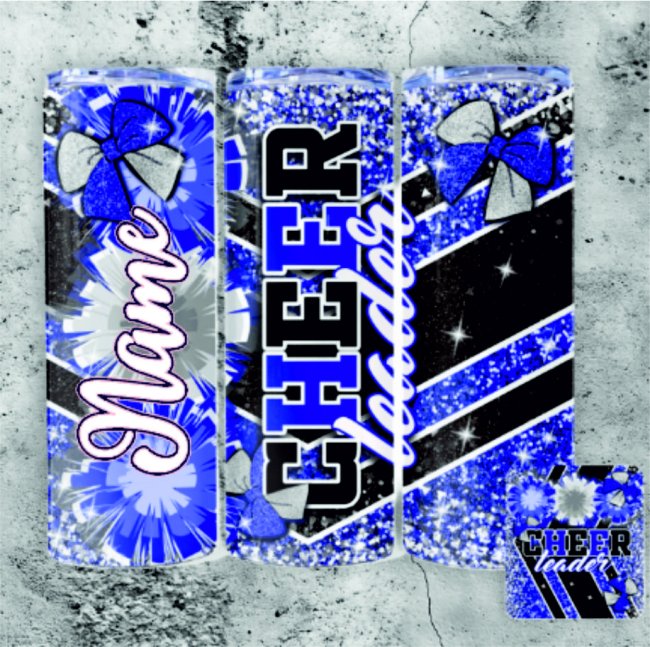 Tumbler Cup 20oz - blau schwarz- "Cheerleader" - mit Namen